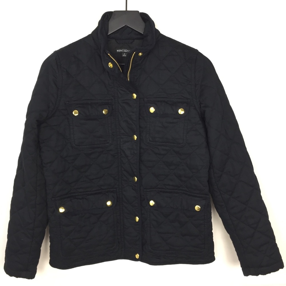 J Crew Quilted Jacket Black with Gold Hardware S